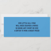 Sportticket Baby shower Invitation, Blauw Kaart (Achterkant)