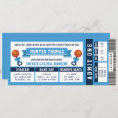 Sportticket Baby shower Invitation, Blauw Kaart (Voorkant / Achterkant)