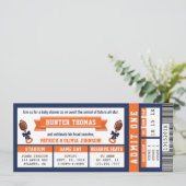 Sportticket Baby shower Invitation, blauw, Sinaasa Kaart (Staand voorkant)
