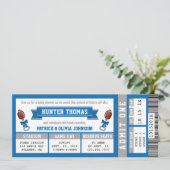 Sportticket Baby shower Invitation, Blauw, Zilver Kaart (Staand voorkant)