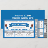 Sportticket Baby shower Invitation, Blauw, Zilver Kaart (Voorkant / Achterkant)