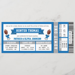 Sportticket Baby shower Invitation, Blauw, Zilver Kaart