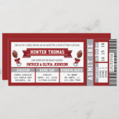 Sportticket Baby shower Invitation, Crimson Kaart (Voorkant / Achterkant)