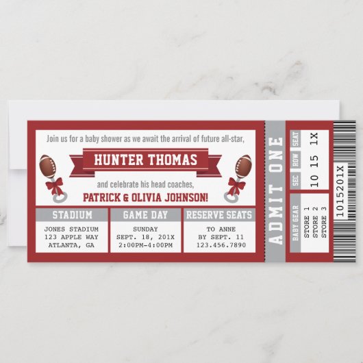 Sportticket Baby shower Invitation, Crimson Kaart (Voorkant)