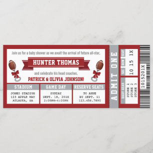 Sportticket Baby shower Invitation, Crimson Kaart