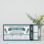 Sportticket Baby shower Invitation, Groen, Grijs Kaart (Staand voorkant)