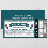 Sportticket Baby shower Invitation, Groen, Grijs Kaart (Voorkant / Achterkant)