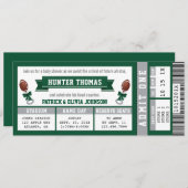 Sportticket Baby shower Invitation, Hunter Green Kaart (Voorkant / Achterkant)