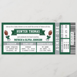Sportticket Baby shower Invitation, Hunter Green Kaart