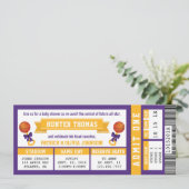 Sportticket Baby shower Invitation, Paarse, Gold Kaart (Staand voorkant)