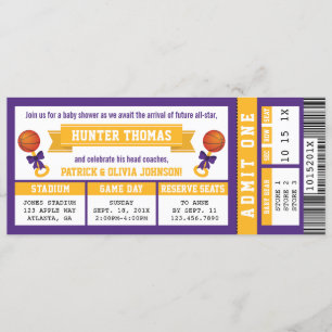 Sportticket Baby shower Invitation, Paarse, Gold Kaart
