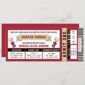 Sportticket Baby shower Invitation, Rood, Tan Kaart (Voorkant / Achterkant)