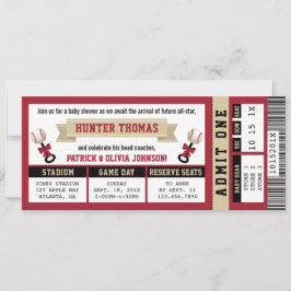 Sportticket Baby shower Invitation, Rood, Tan Kaart