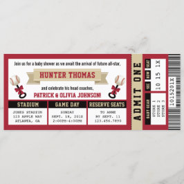 Sportticket Baby shower Invitation, Rood, Tan Kaart