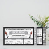 Sportticket Baby shower Invitation, Zwart, Grijs Kaart (Staand voorkant)