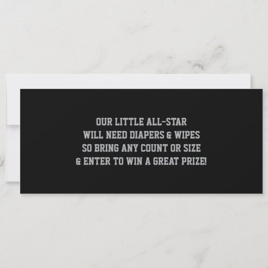 Sportticket Baby shower Invitation, Zwart, Grijs Kaart (Achterkant)