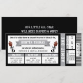 Sportticket Baby shower Invitation, Zwart, Grijs Kaart (Voorkant / Achterkant)