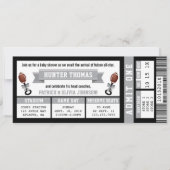 Sportticket Baby shower Invitation, Zwart, Grijs Kaart (Voorkant)