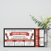 Sportticket Baby shower Invitation, Zwart, Rood Kaart (Staand voorkant)