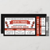 Sportticket Baby shower Invitation, Zwart, Rood Kaart (Voorkant / Achterkant)