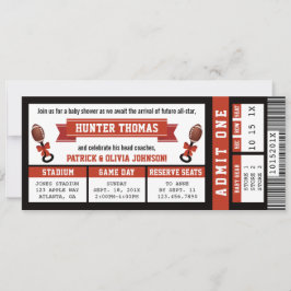 Sportticket Baby shower Invitation, Zwart, Rood Kaart