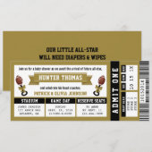 Sportticket Baby shower uitnodiging, zwart, goud Kaart (Voorkant / Achterkant)