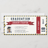 Sportticket Blauw Rood Foto Afstuderen Uitnodiging (Voorkant)