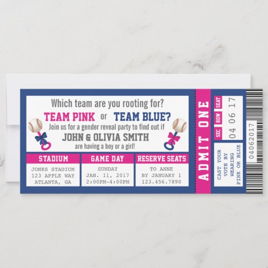 Sportticket Geslacht onthullen uitnodiging, honkba Kaart (Voorkant)