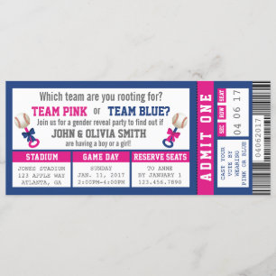 Sportticket Geslacht onthullen uitnodiging, honkba Kaart