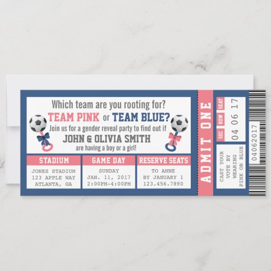 Sportticket Geslacht onthullen uitnodiging, Voetba Kaart (Voorkant)