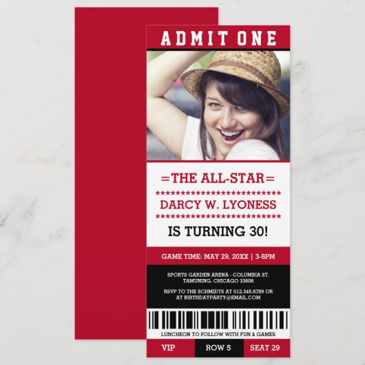 Sportticket verjaardagsfeestje uitnodigt kaart (Voorkant / Achterkant)