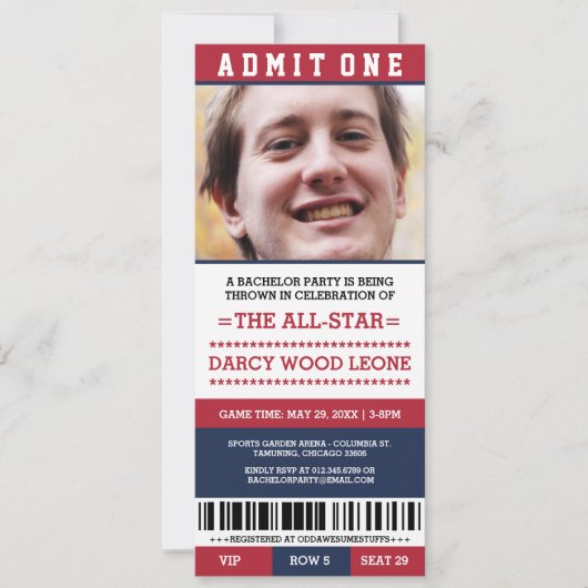Sportticket vrijgezellenfeest uitnodigingen (Voorkant)