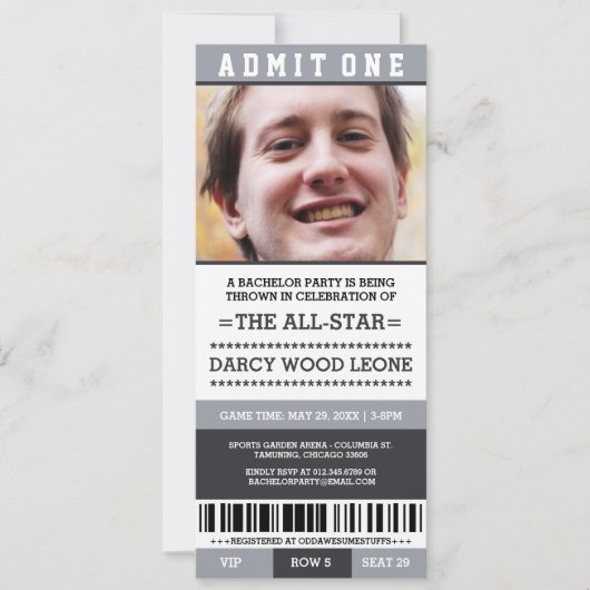 Sportticket vrijgezellenfeest uitnodigingen (Voorkant)