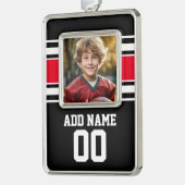 Sporttrui met foto, naam en nummer verzilverd omlijst ornament (Links)