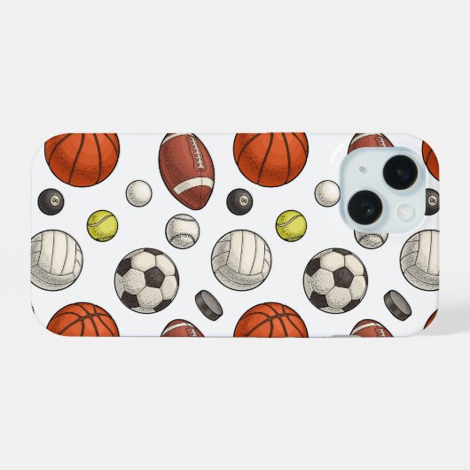 Sportuitrustingspatroon iPhone 15 Case (Achterkant horizontaal)