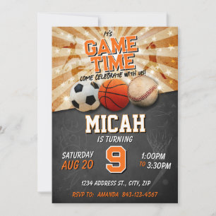 Sportverjaardag uitnodigen voetbal basketbal kaart