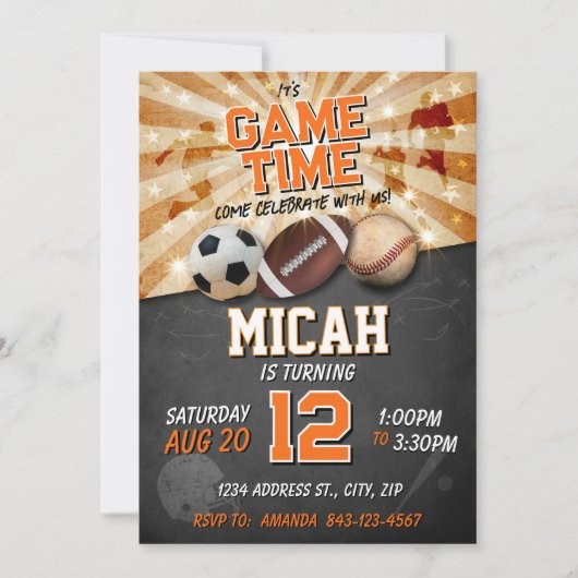 Sportverjaardag uitnodiging Voetbal Baseball Footb (Voorkant)