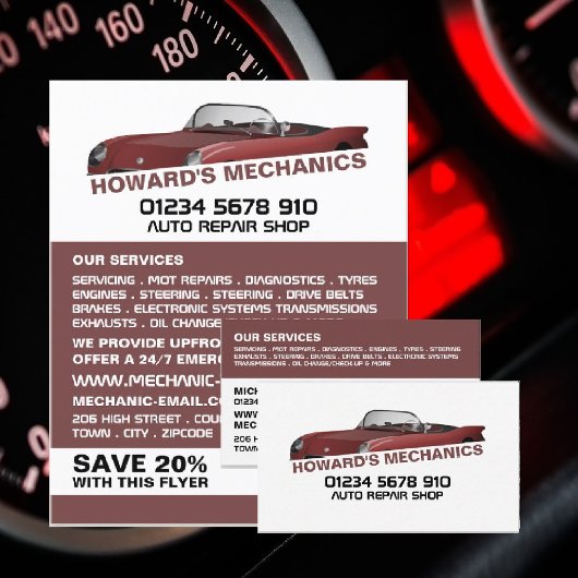 Sportwagen, Auto Mechanic & Reparaties Adverteren Flyer