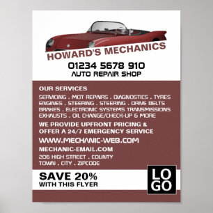 Sportwagen, Auto Mechanic & Reparaties Adverteren Poster