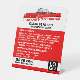 Sportwagen, Auto Mechanic & Reparaties Adverteren Reclamebord Met Voetstuk