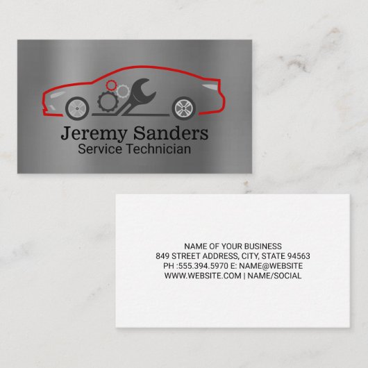 Sportwagen Auto Service | Moersleutel tandwielen Visitekaartje (Voorkant / Achterkant)