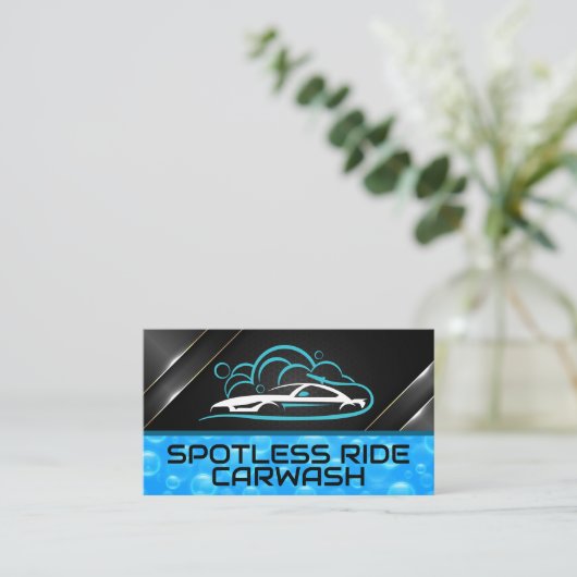 Sportwagen Autowas Logo | Blauwe Bellen Visitekaartje (Staand voorkant)