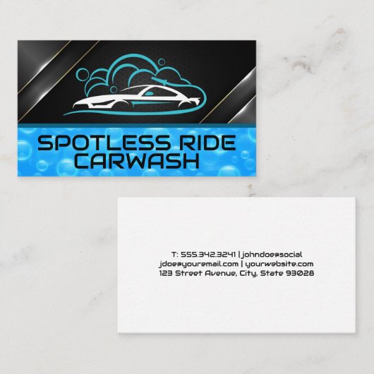 Sportwagen Autowas Logo | Blauwe Bellen Visitekaartje (Voorkant / Achterkant)