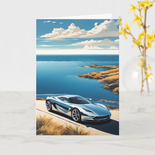 Sportwagen bij het Zee Vaderdag Kaart (Gele Bloem)