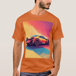 Sportwagen in geometrische kunststijl met felle kl t-shirt