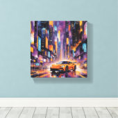 Sportwagen in het moderne stadsnachtlandschap canvas afdruk (Insitu (Houten vloer))