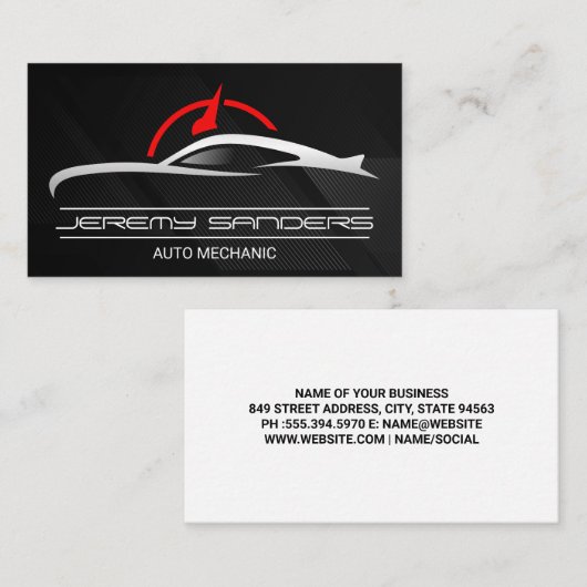 Sportwagen kilometerteller | Automatische services Visitekaartje (Voorkant / Achterkant)