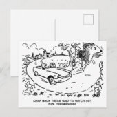 Sportwagen rijden op het platteland. grappig briefkaart (Voorkant / Achterkant)