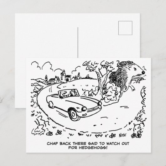 Sportwagen rijden op het platteland. grappig briefkaart (Voorkant / Achterkant)