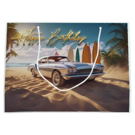  sportwagen tropisch strand Happy birthday Groot Cadeauzakje